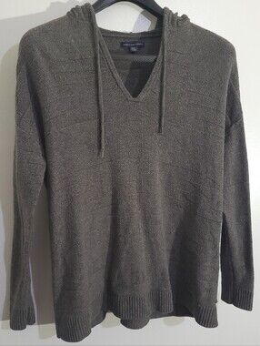 American Eagle V-Neck Hooded Knit Sweater - Soft Earthy Gray/Green Size XS